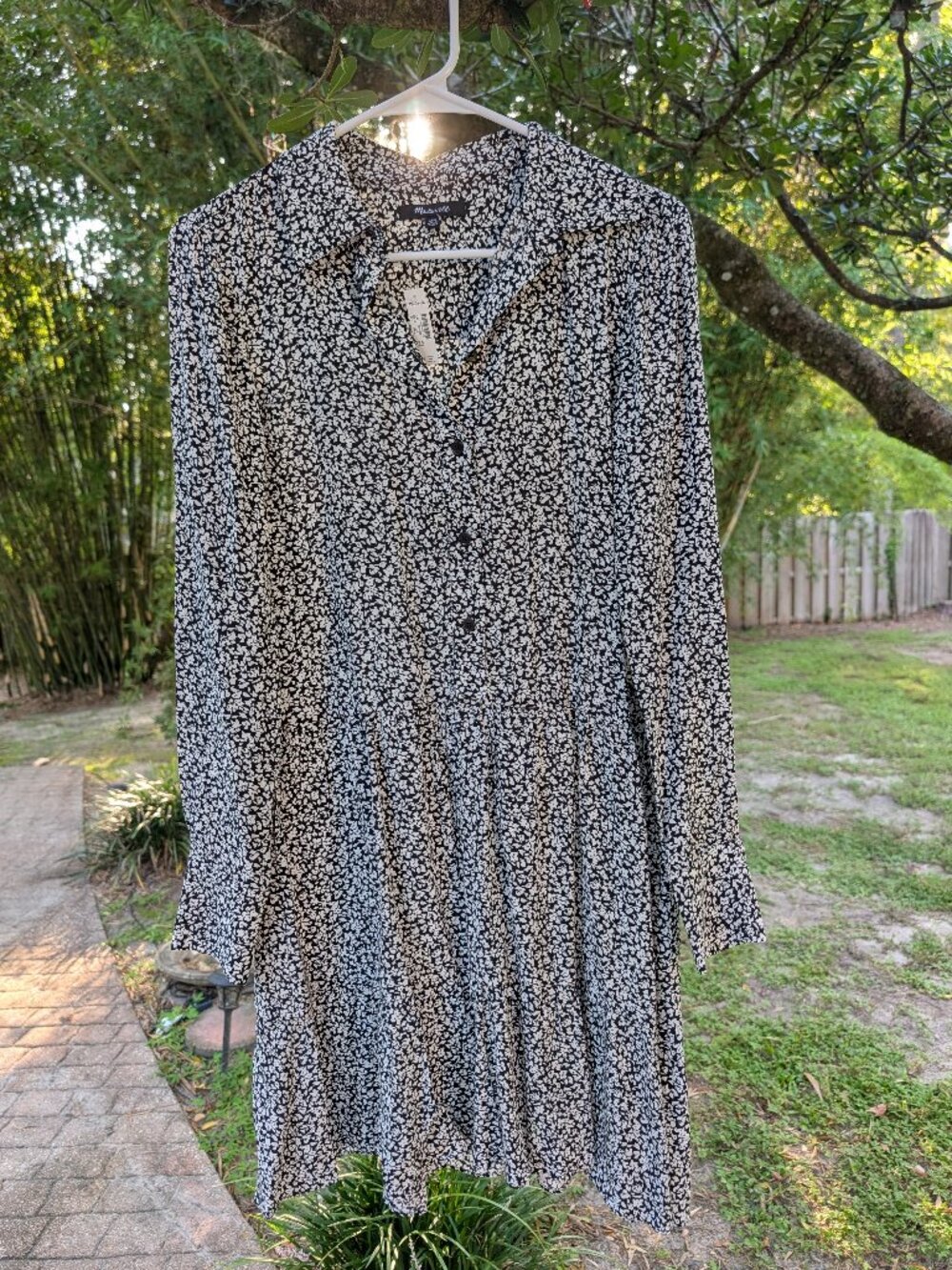 Madewell Tie-Waist Tiered Midi Dress in Black and White Ditsy Floral--XXS, NWT